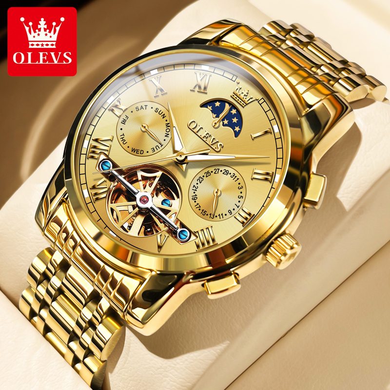 Leather Watch Strap - OLEVS 6617 Reloj mecánico clásico para