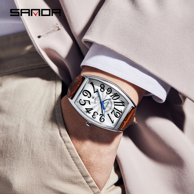 Leather Watch Strap - Reloj de Cuarzo SANDA para Hombre,