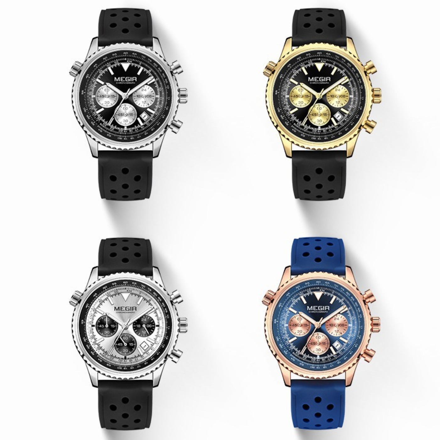 Leather Watch Strap - Reloj MEGIR de cuarzo plateado y