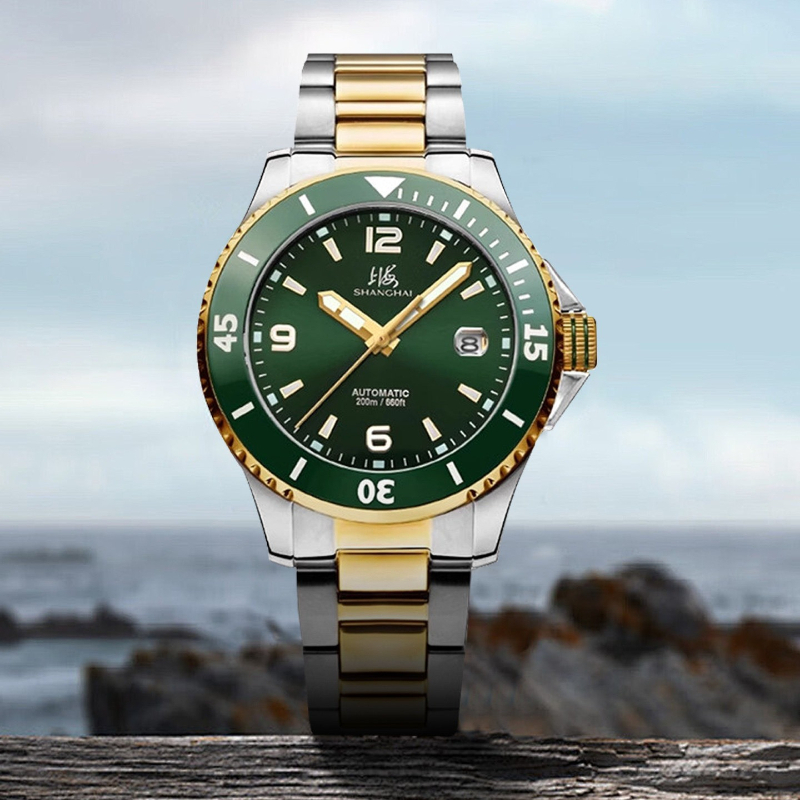 Waterproof Diving Watch - Reloj Shanghai Watch National 3080 Green