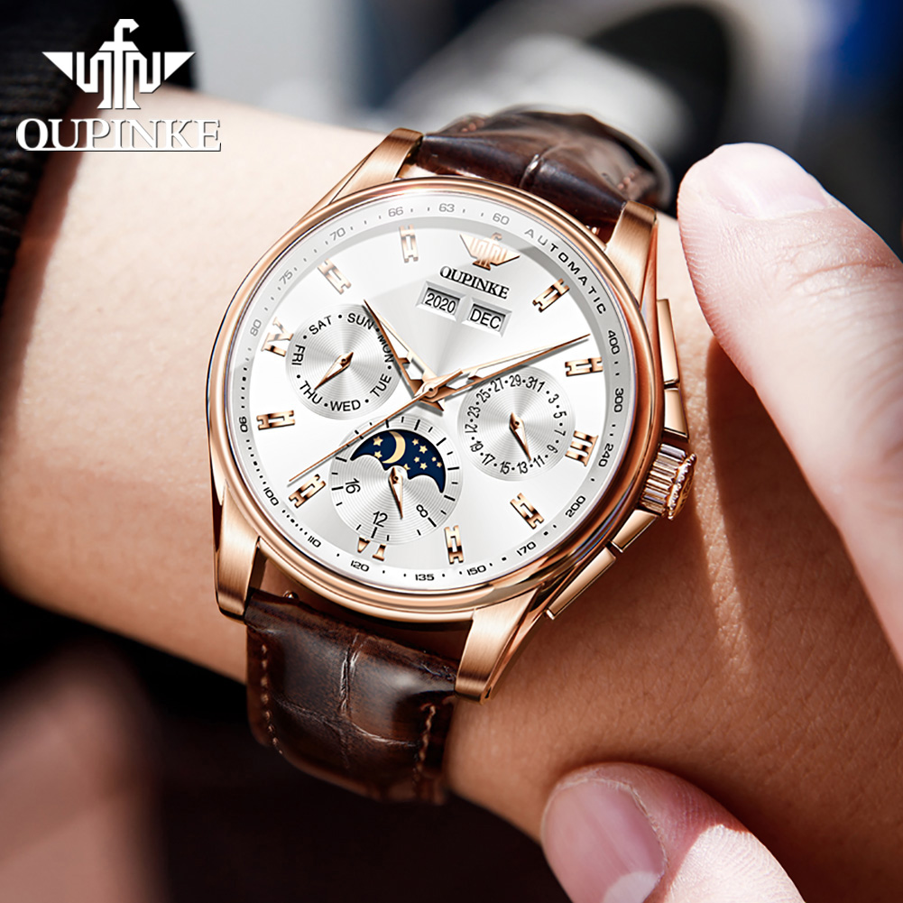 OUPINKE, relojes para hombre,  - Leather Watch Strap reseña y precio